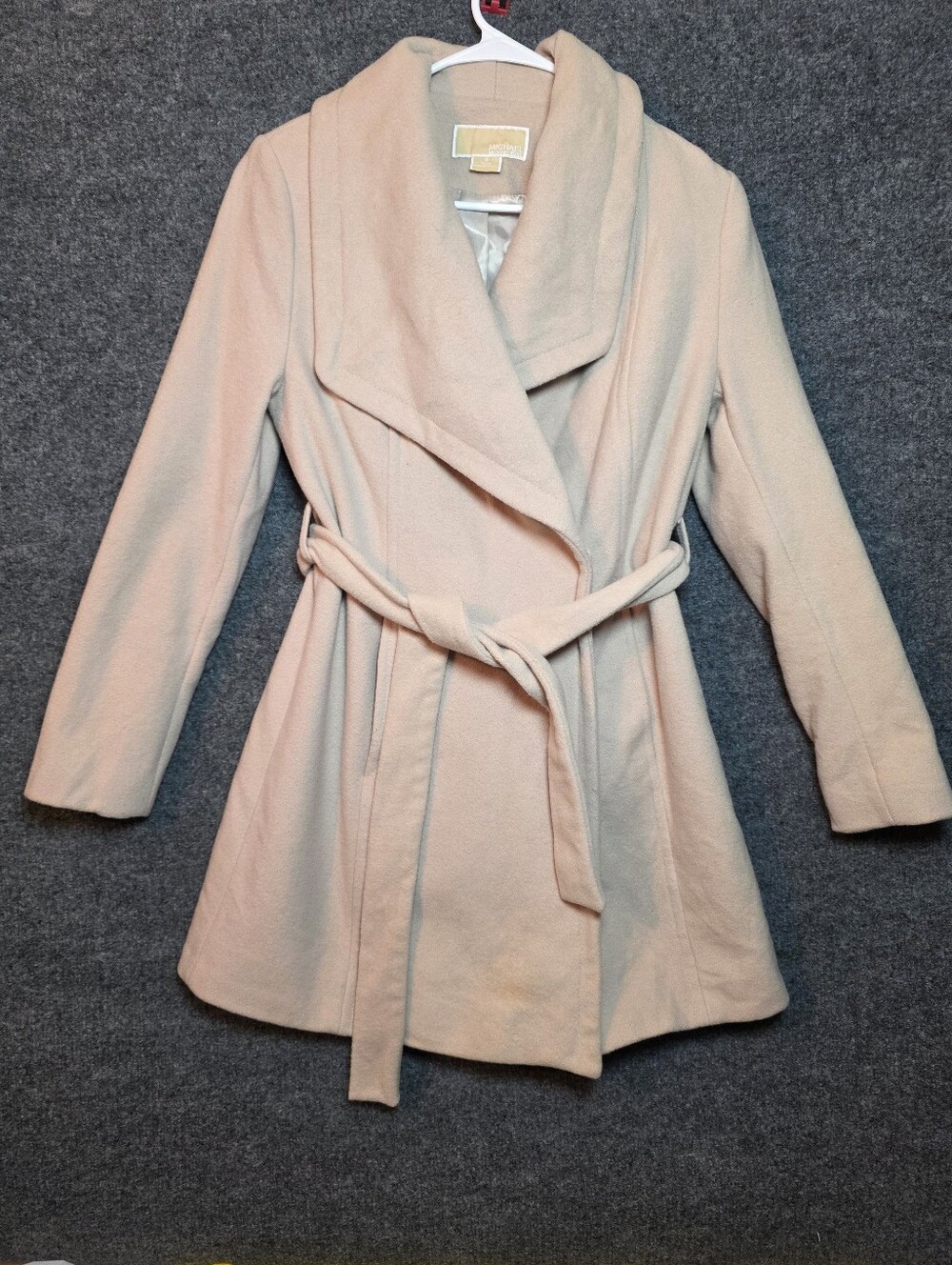 Michael Kors Wool Cashmere Blend Belted Wrap Trench Coat Cream Beige Small